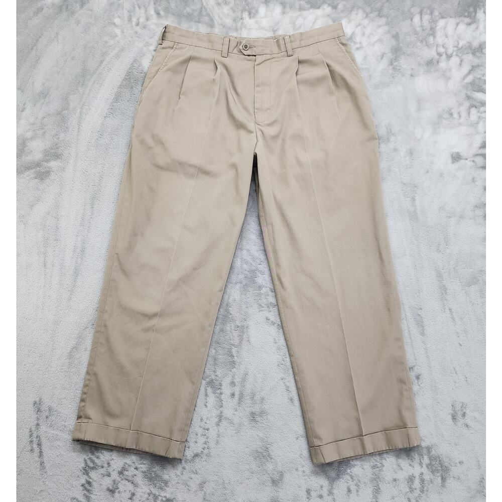 Vintage John W Nordstrom Pants Mens 38W x 29L Tan Smartcare Pleated Cuffed Chino